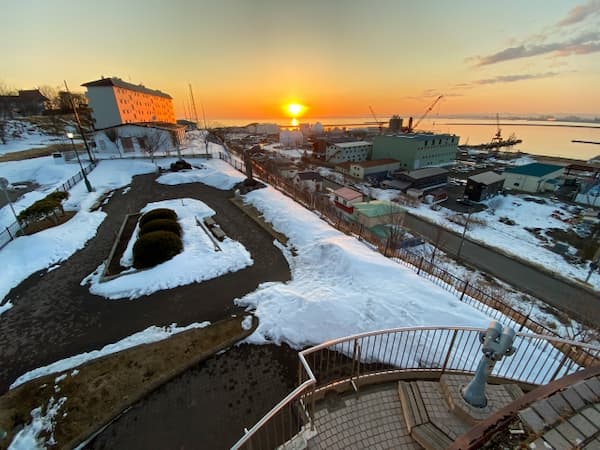 釧路 米町展望台からの冬の夕日